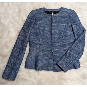 Banana Republic Peplum Jacket Wool‎ Blend Blazer Full Zip Office Blue Size 0